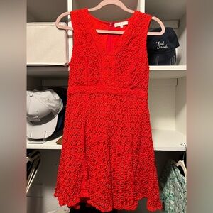 Anthropologie Red Lace Fit-and-Flare Dress